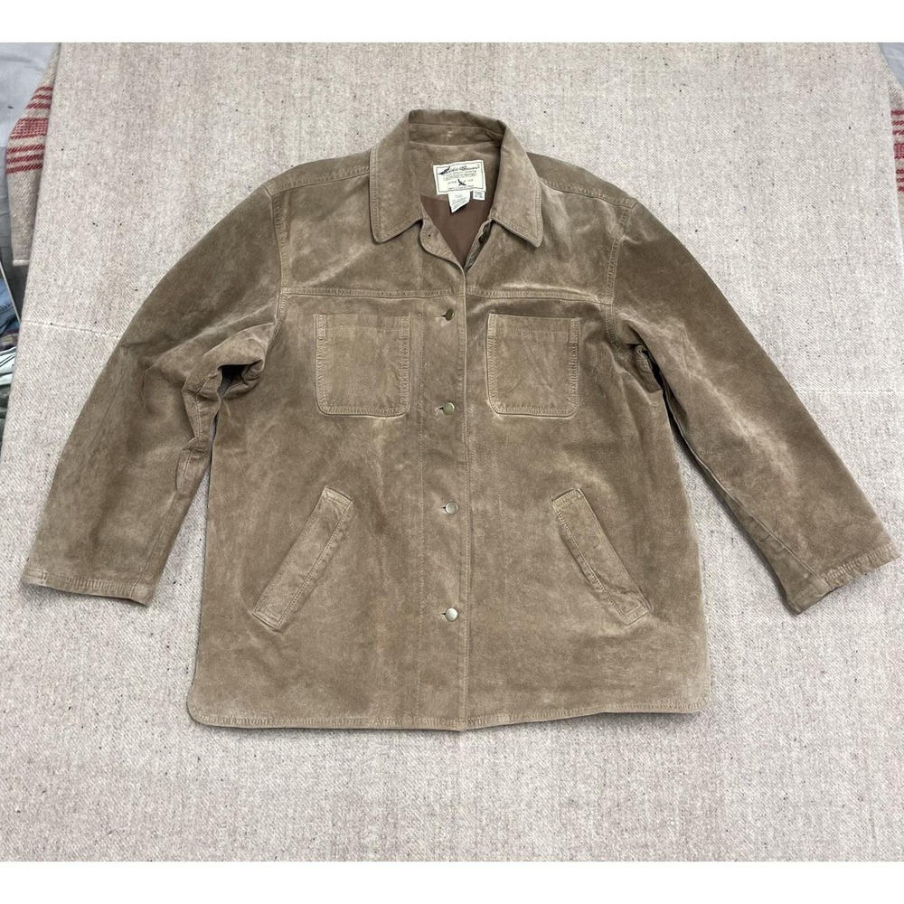 Vintage Suede Leather Jacket Women XL Brown 1980s Eddie Bauer